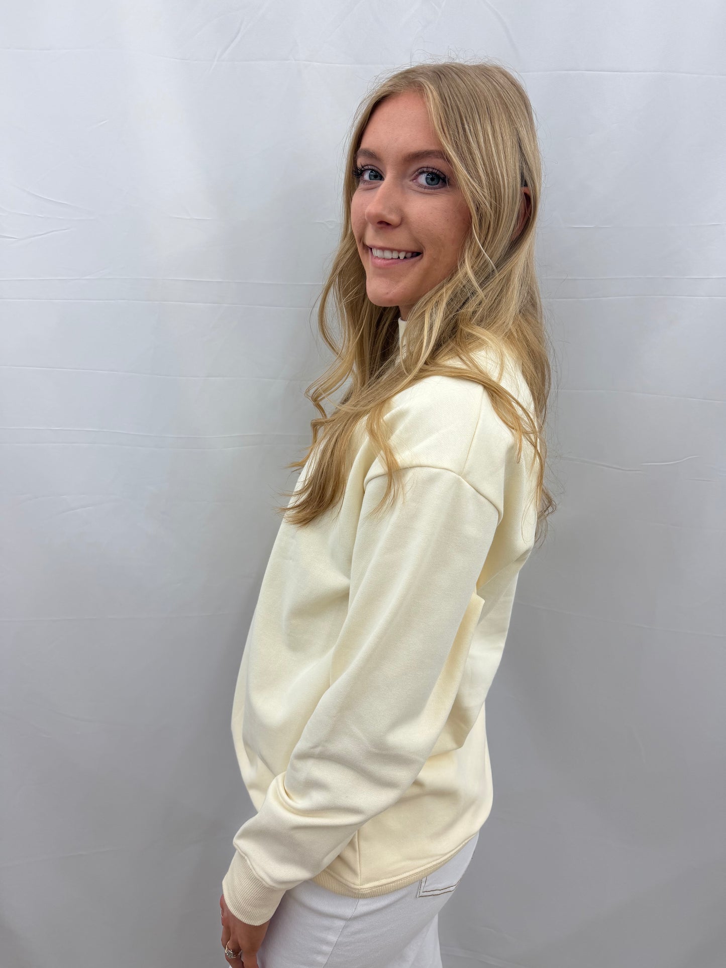 9266-BL Grace & Emma Mock Neck Sweatshirt Ivory