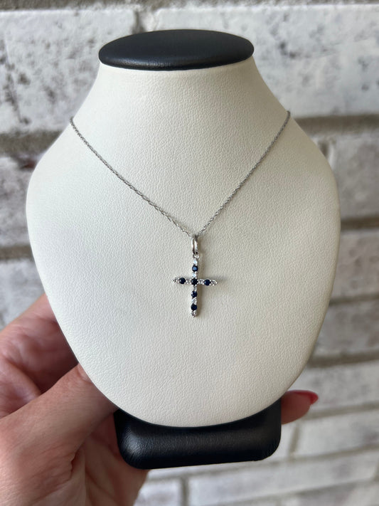 XP-1371-S-WG 10K White Gold Sapphire/Diamond Cross Pendant with 18in Chain 0
