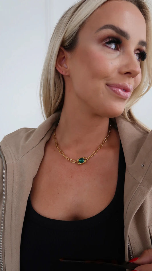 406054 Chansutt Pearls The Emerald Necklace Water Resistant 18k Plated Stainless Steal 16-18 inches