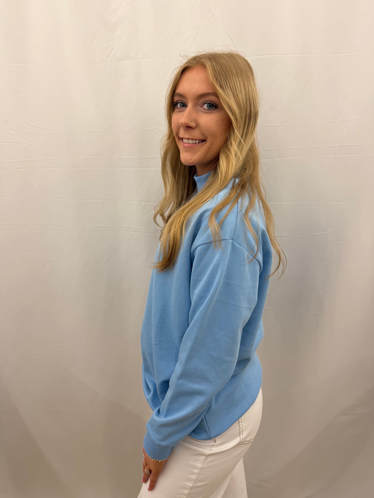 9266-BL Grace & Emma Mock Neck Sweatshirt Carolina Blue