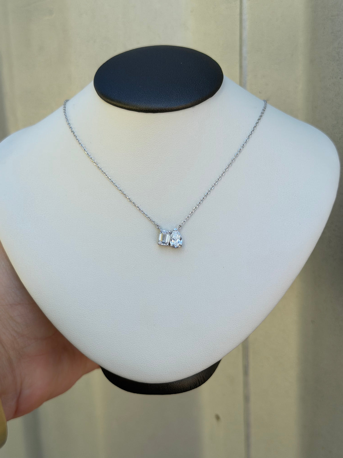 XP-1305-SS 925 Sterling Silver 1CTW Lab Grown Diamond Pear/Emerald Cut Necklace 18" Long 0