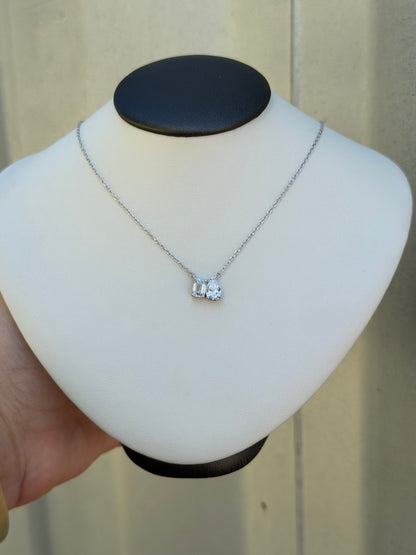 XP-1305-SS 925 Sterling Silver 1CTW Lab Grown Diamond Pear/Emerald Cut Necklace 18" Long 0