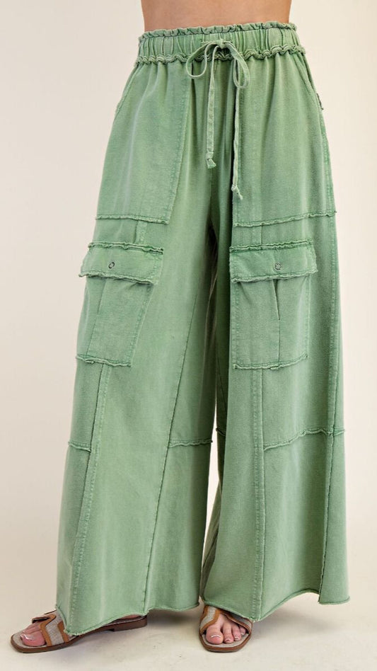 Soft Breeze Wide Leg Pants in Green Powder
