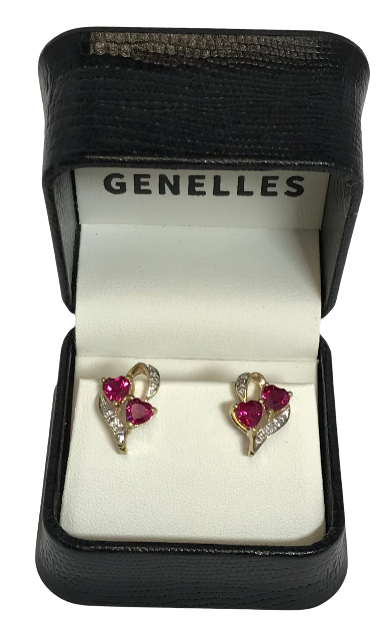 U 45719 10K YG Red/Clear Stone Heart Earrings