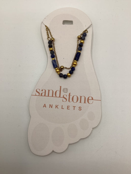 SS-ANKG43 Sand & Stone Gold Tone Duo Navy Ball Chain Anklet