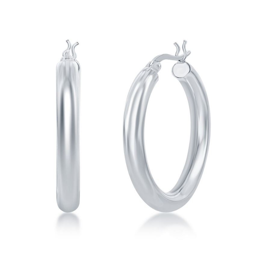 Sterling Silver High-Polished Hoop Earrings - 4x30mm