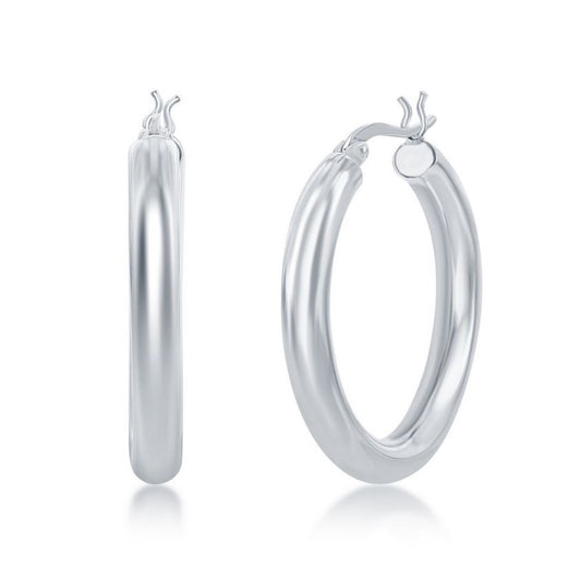 Sterling Silver High-Polished Hoop Earrings - 4x30mm