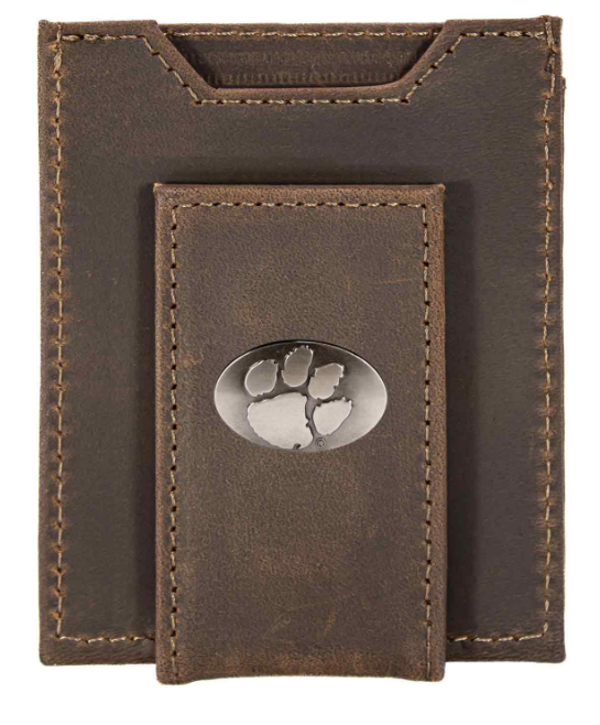 CLE-IWT5-CRZH-LBR Zep-Pro Clemson Front Pocket Magnetic Wallet