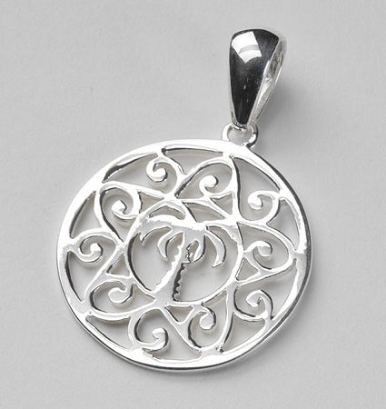 Round Sterling Silver Palmetto Tree & Scroll Pendant - southern-gates 