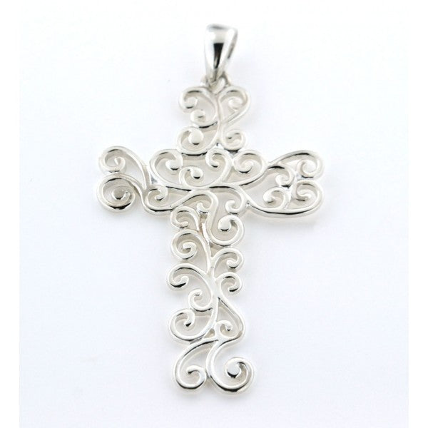 Large Sterling Silver Swirl Cross Pendant