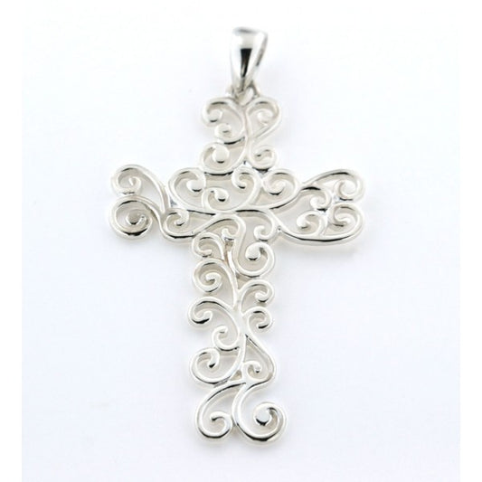 Large Sterling Silver Swirl Cross Pendant