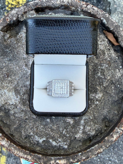 Sterling Silver Men's CZ Square Cluster Ring Size 10 1/2 0