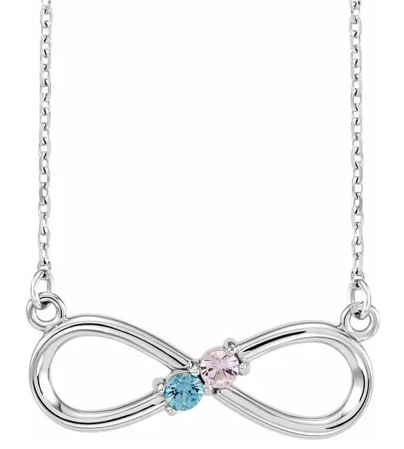 Sterling Silver 2-Stone Family Infinity Necklace