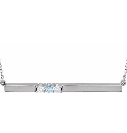 Sterling Silver 3-Stone Family Bar Necklace
