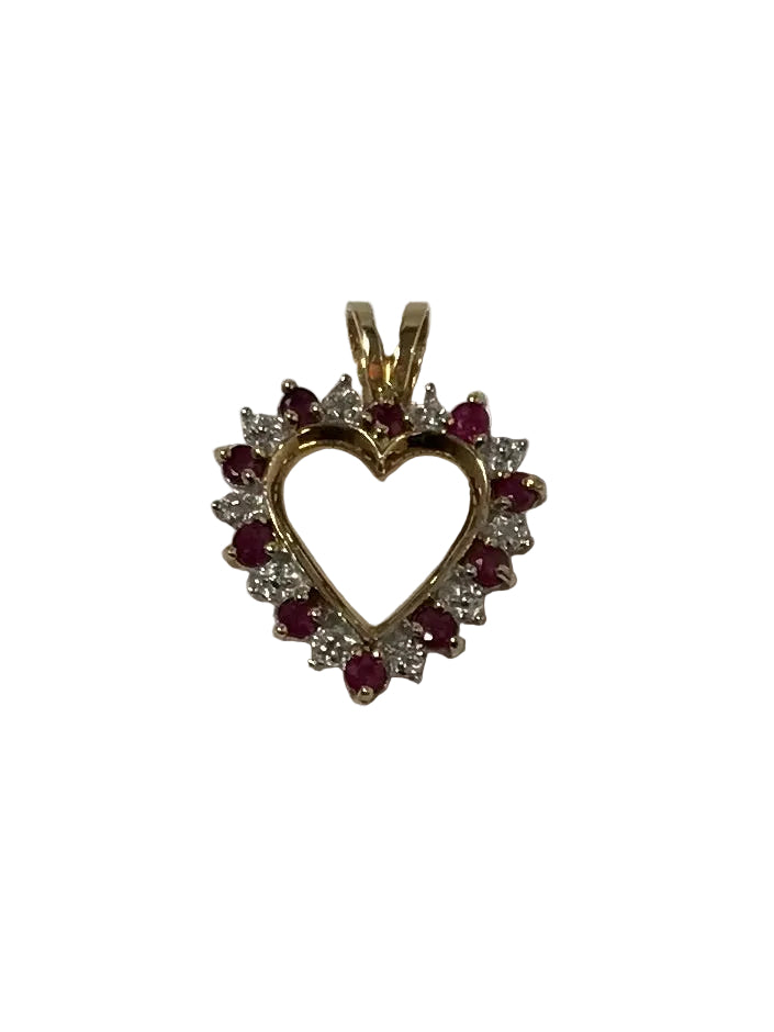 U 10K Red/Clear Stone Heart Pendant