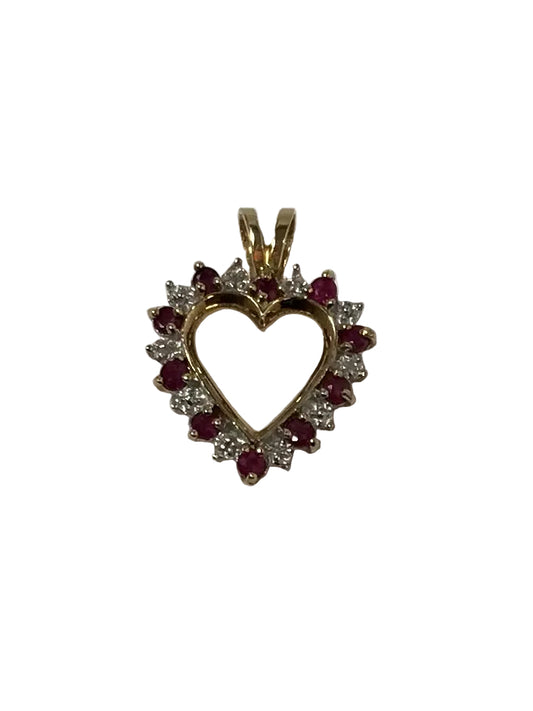U 10K Red/Clear Stone Heart Pendant