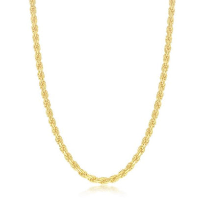 Sterling Silver Gold Plated Solid Diamond-Cut 3mm Rope Chain -24"