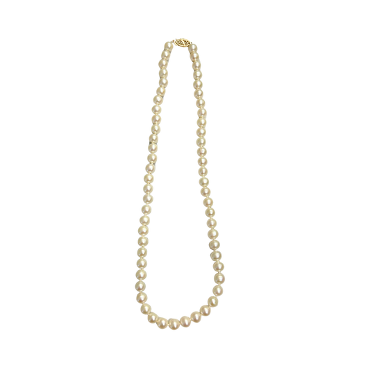 14K Yellow Gold 6X6.5 Freshwater Pearl Necklace - 16"