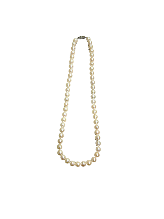 14K White Gold 7X6.5MM Freshwater Pearl Necklace - 16"