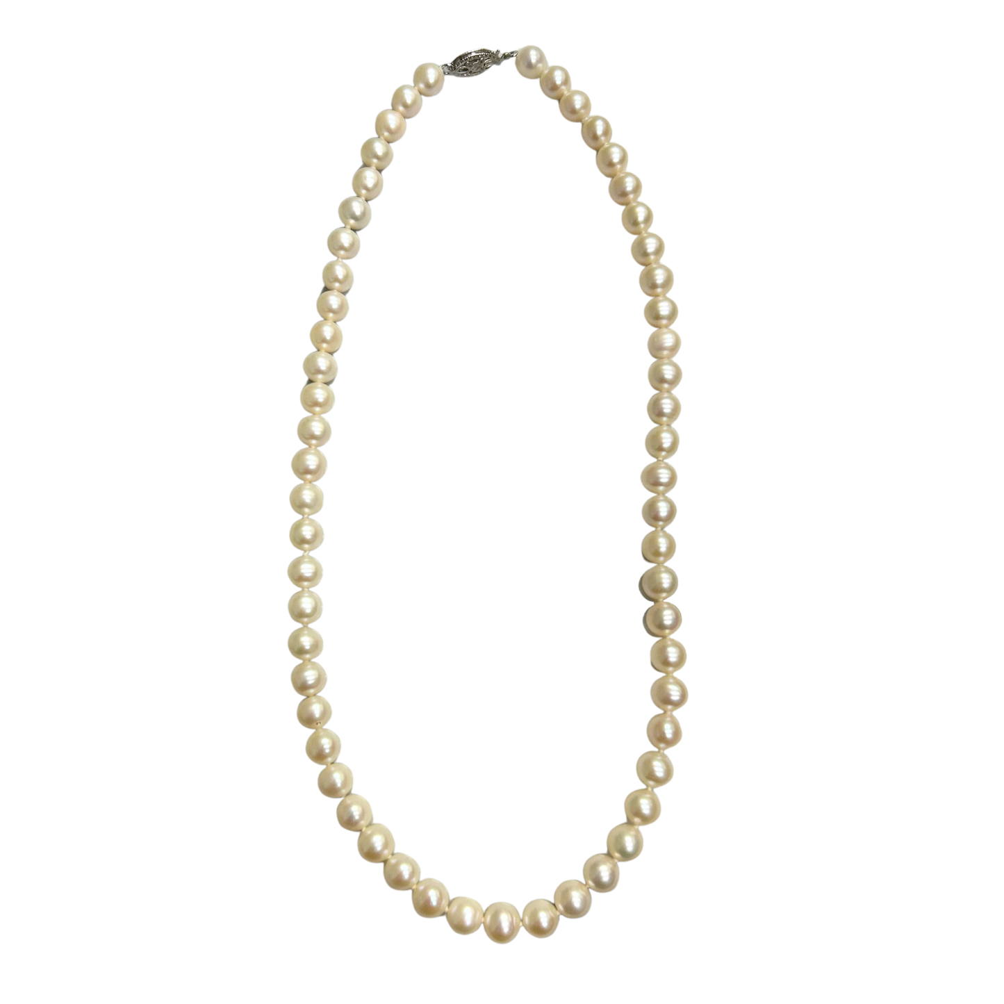 14K White Gold 6X6.5 Freshwater Pearl Necklace - 16"