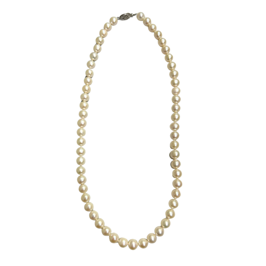 14K White Gold 6X6.5 Freshwater Pearl Necklace - 16"