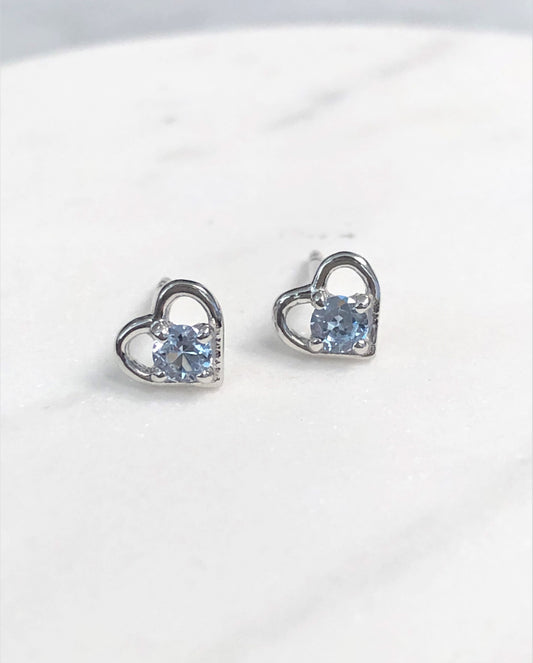 XE-203-MAR-SS Sterling Silver March Birth Stone Heart Earrings 0