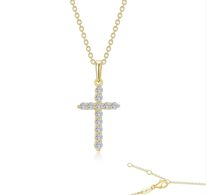 P0165CLG18 Lafonn 0.36 CTW Lassaire Stones Gold Plated Sterling Silver Cross Pendant Necklace