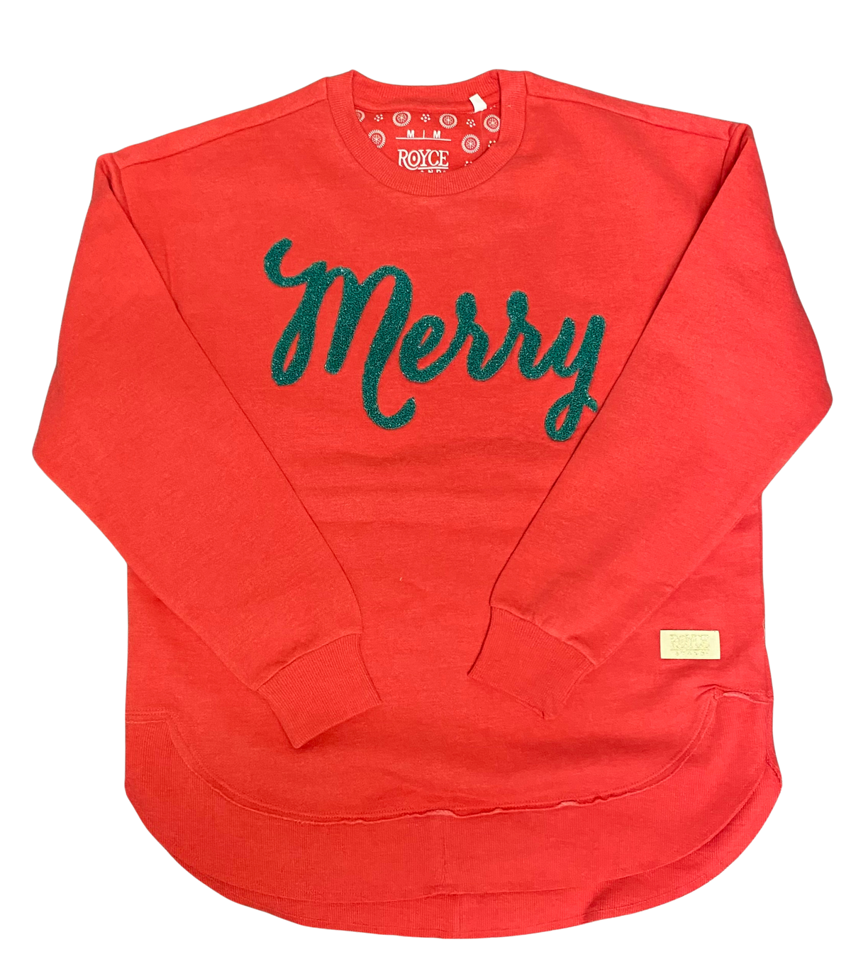 RDG65A23YCE Royce "Script Merry Chenille" Hi-Lo Crew Red 0