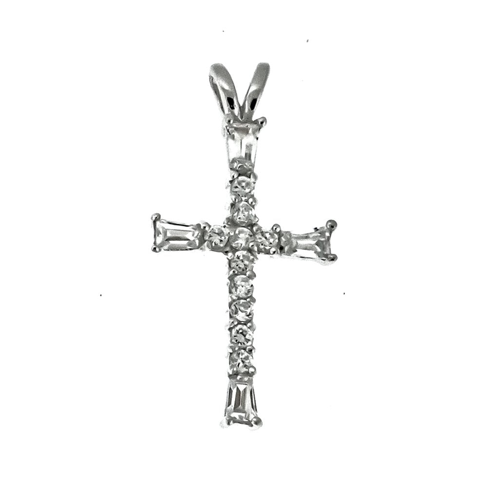 Sterling Silver CZ Baguette Cross Pendant