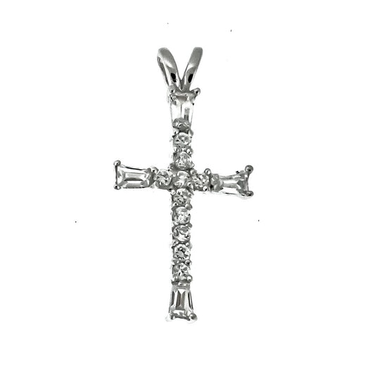 Sterling Silver CZ Baguette Cross Pendant