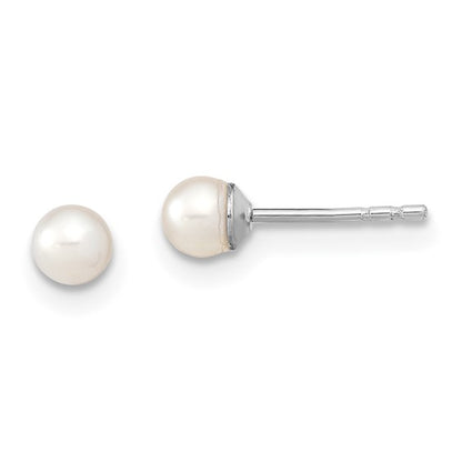 Sterling Silver Freshwater Pearl Round Stud Earrings - 3-4mm