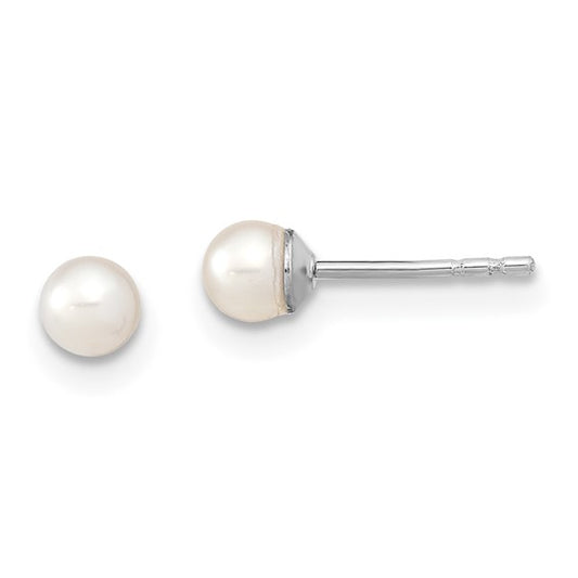 Sterling Silver Freshwater Pearl Round Stud Earrings - 3-4mm