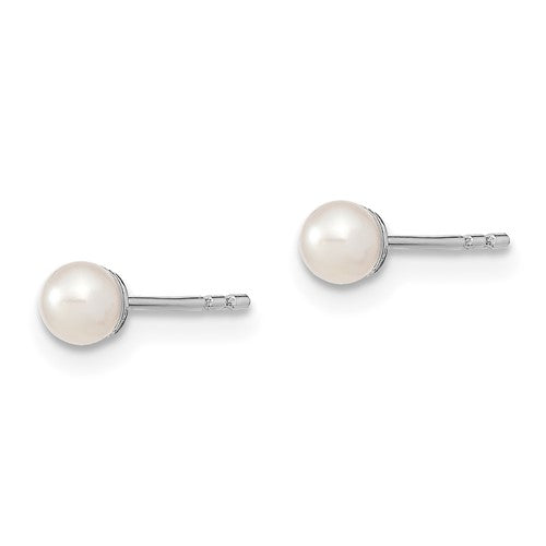 Sterling Silver Freshwater Pearl Round Stud Earrings - 3-4mm