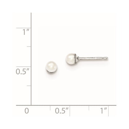 Sterling Silver Freshwater Pearl Round Stud Earrings - 3-4mm