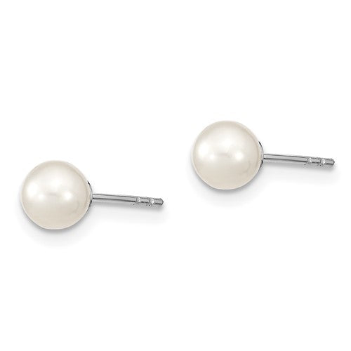 Sterling Silver Freshwater Pearl Round Stud Earrings - 5-6mm