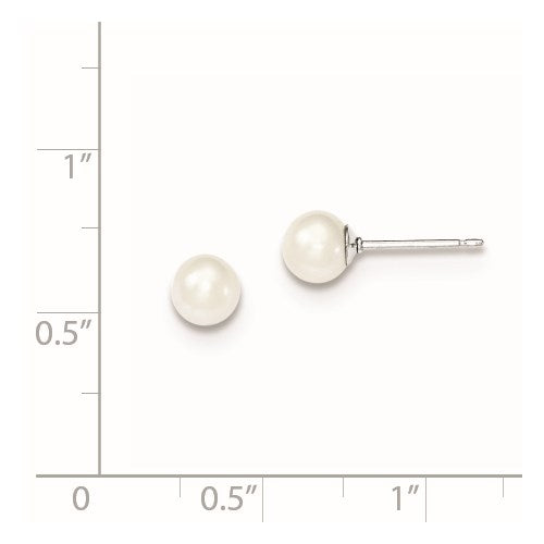 Sterling Silver Freshwater Pearl Round Stud Earrings - 5-6mm