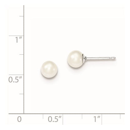 Sterling Silver Freshwater Pearl Round Stud Earrings - 5-6mm