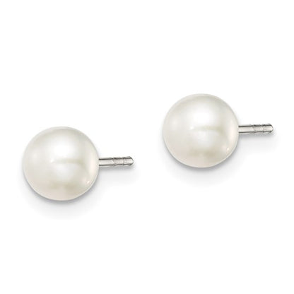 Sterling Silver Freshwater Pearl Button Stud Earrings - 5-6mm
