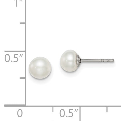 Sterling Silver Freshwater Pearl Button Stud Earrings - 5-6mm