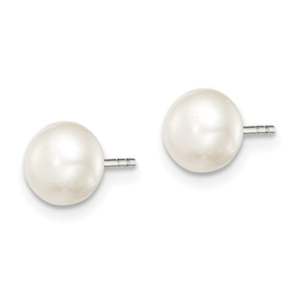 Sterling Silver Freshwater Pearl Button Stud Earrings - 6-7mm