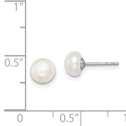 Sterling Silver Freshwater Pearl Button Stud Earrings - 6-7mm