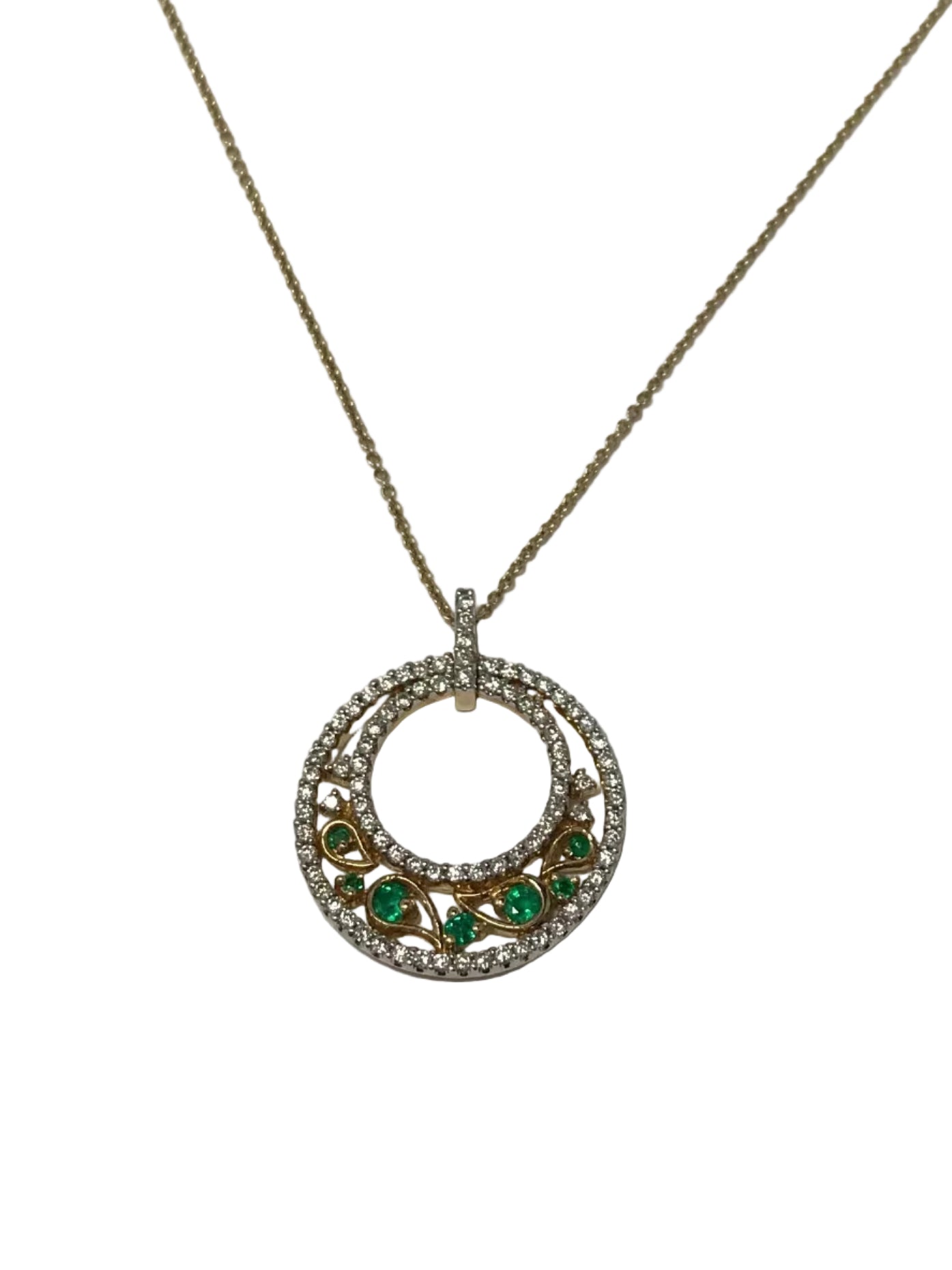 N VKN500500E 14K Yellow Gold Green/Clear Stone Pendant