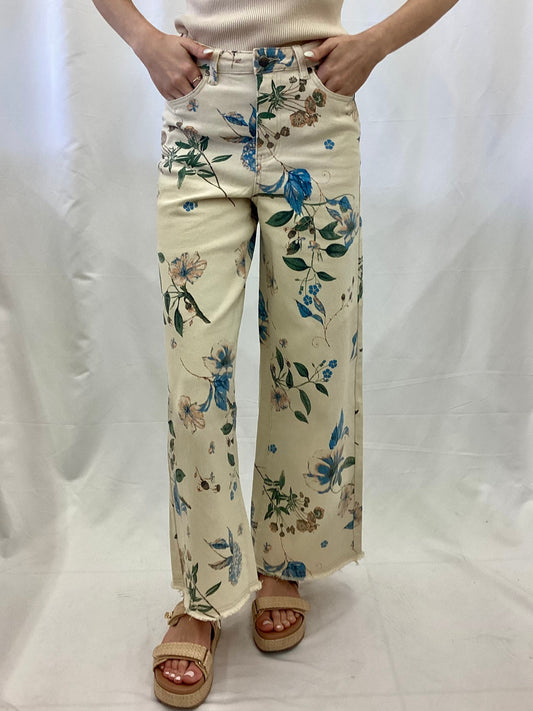 EB41372F Easel Flower Print Stretch Denim Pants