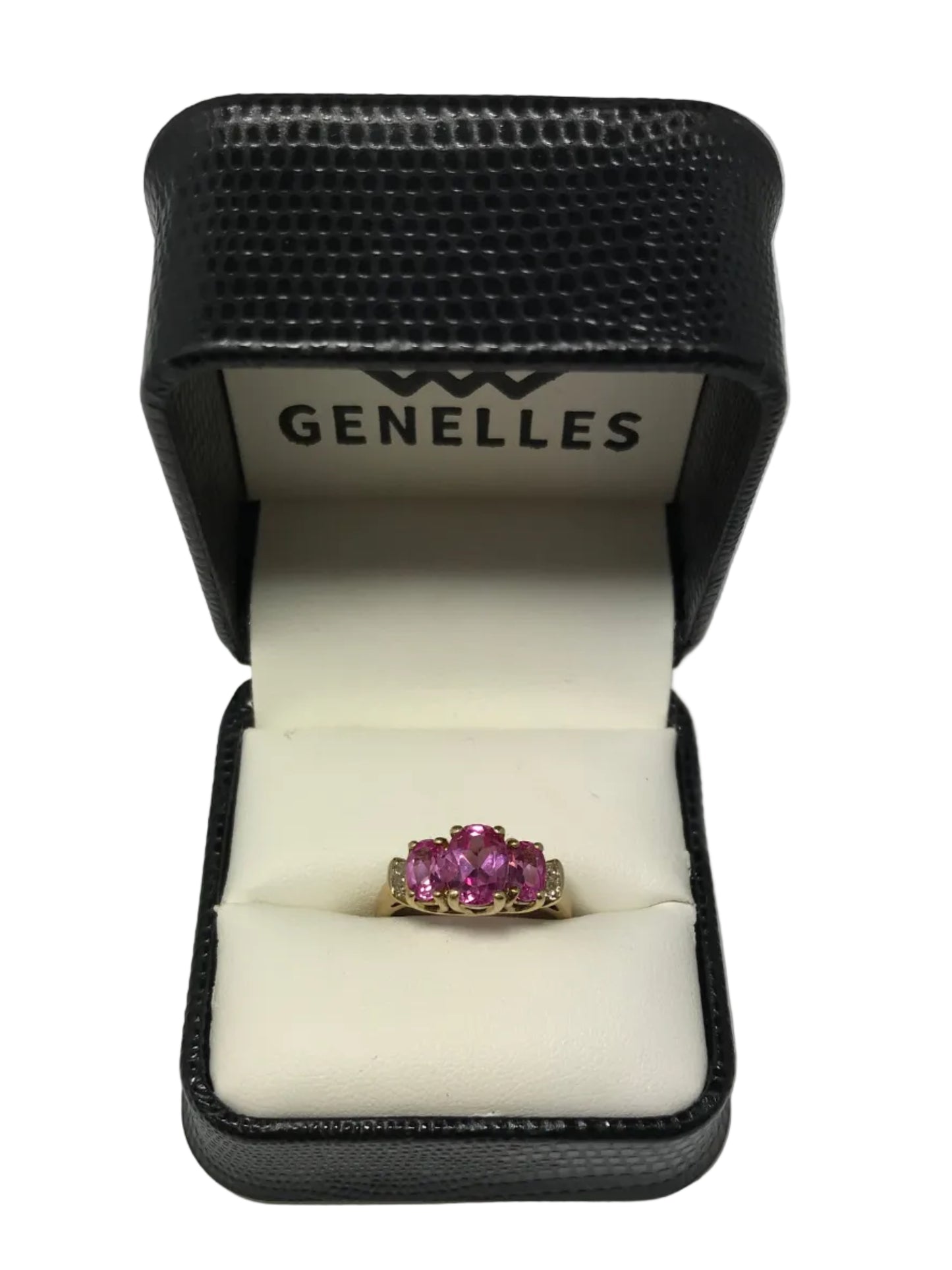 U 46033 10K Yellow Gold Pink Stone Ring with Diamond Accents