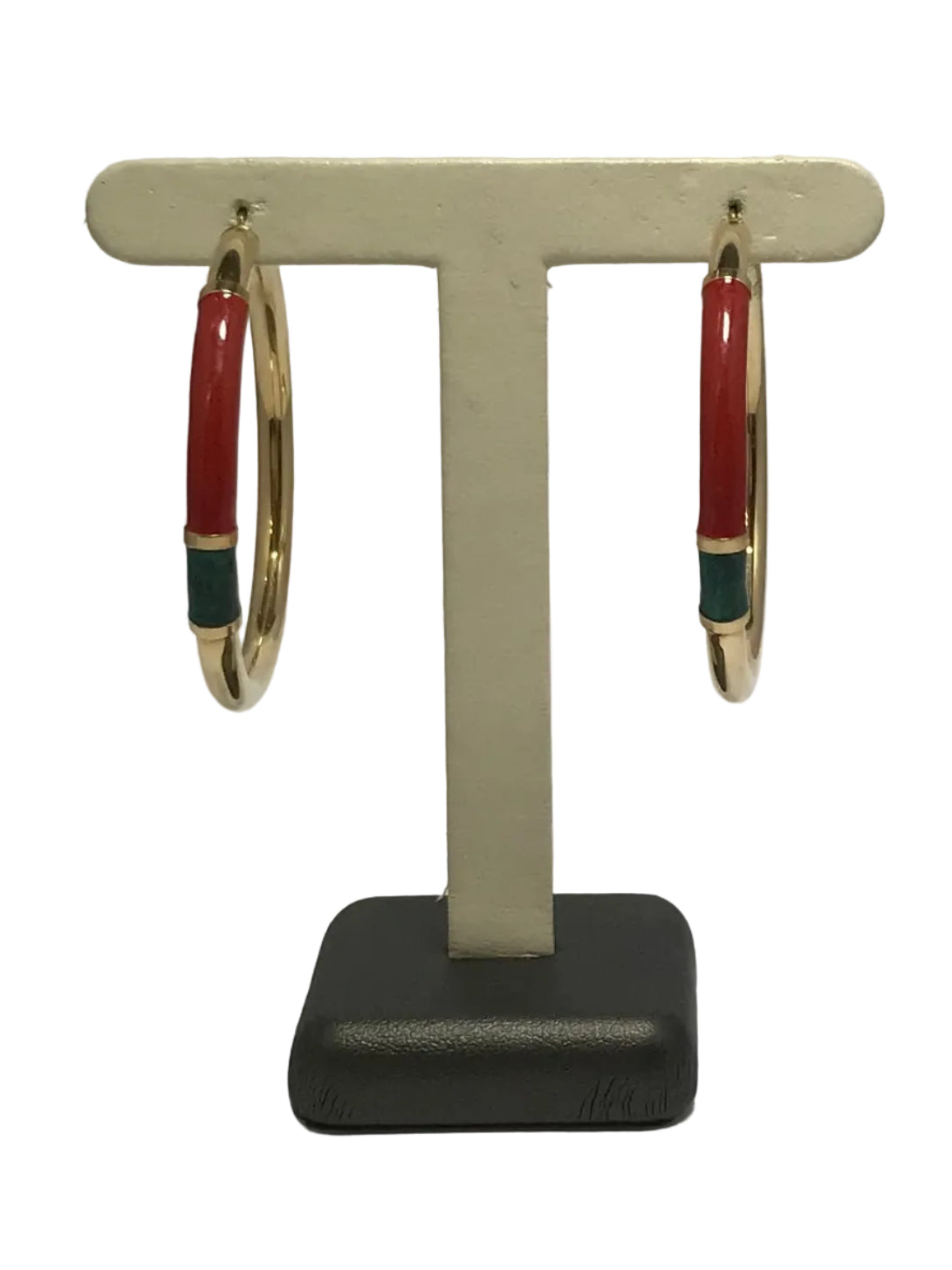 U 99687 14K Yellow Gold Red Green Hoop Earrings