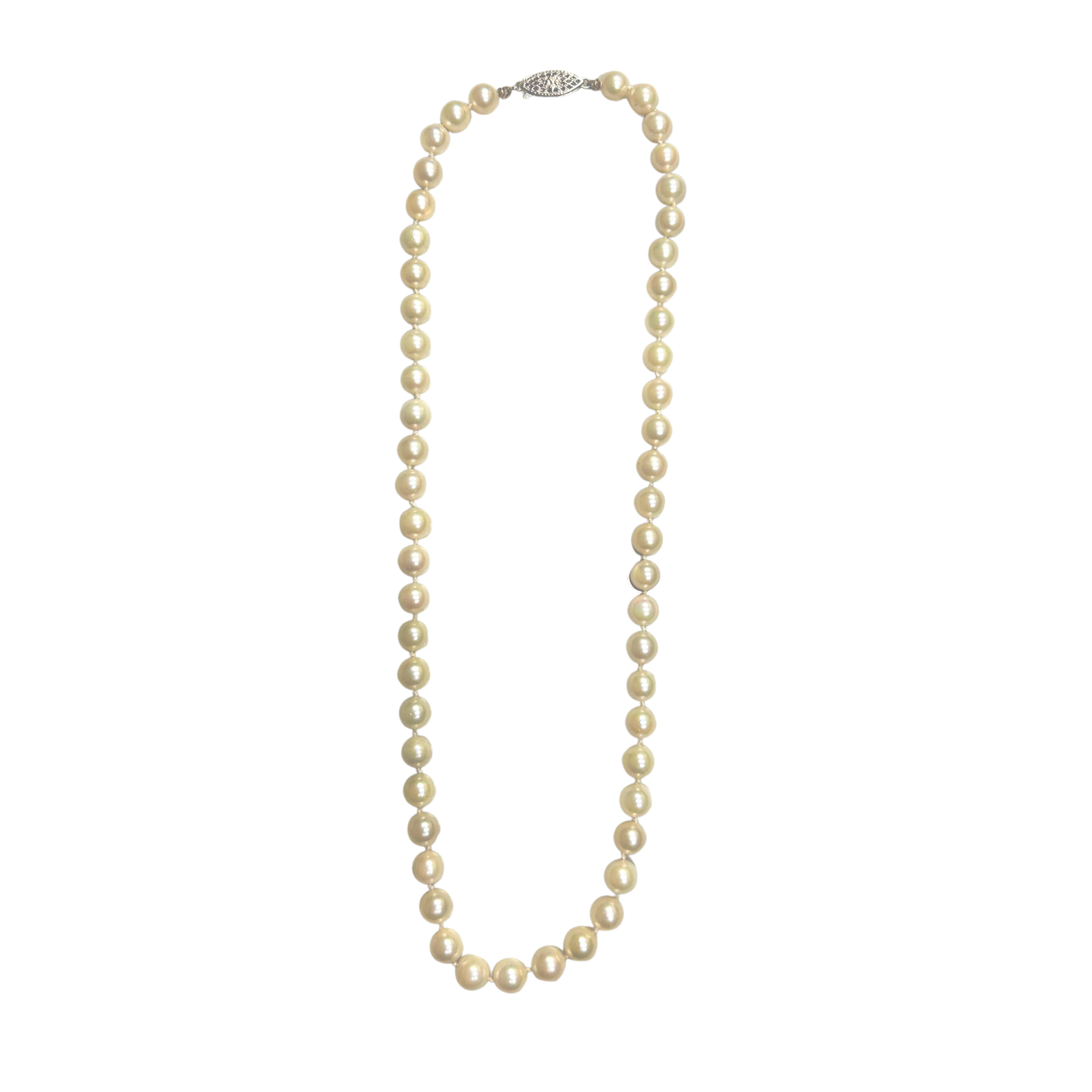 14K White Gold 7X6.5" Saltwater Pearl Necklace - 16"