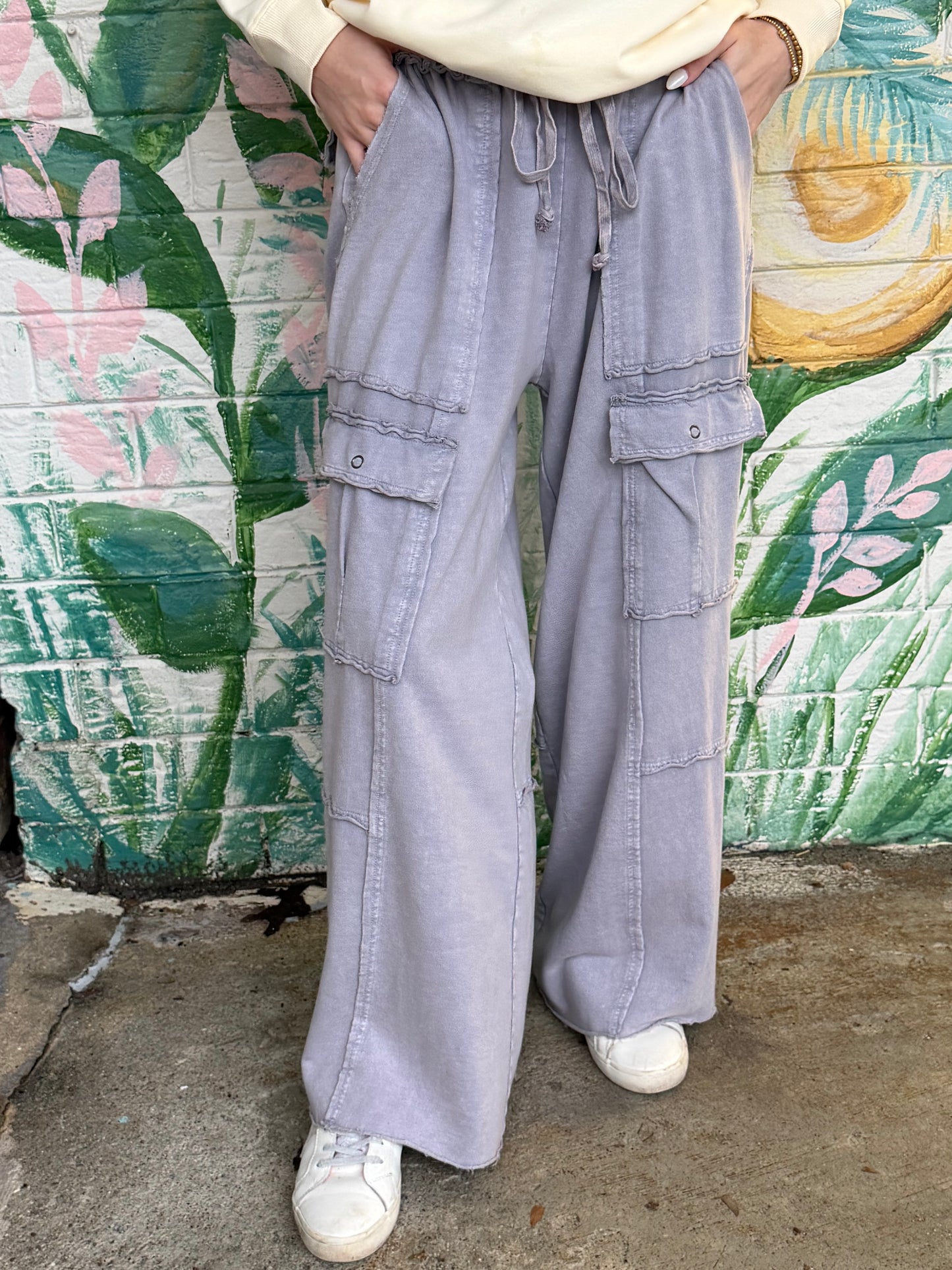 Easel Soft Breeze Wide Leg Ginny Pants in Lilac Grey