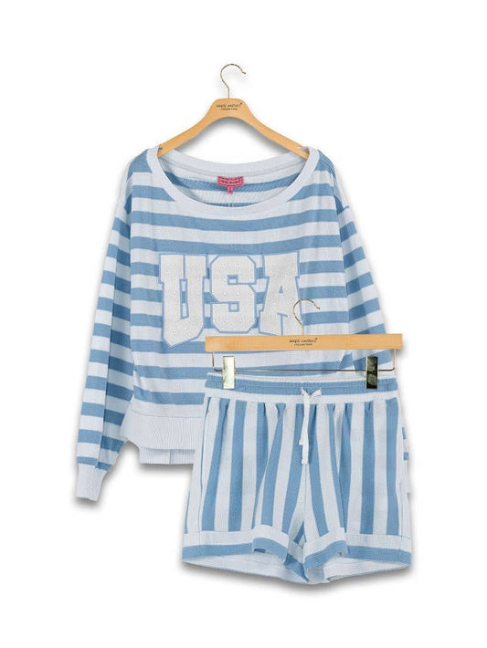 PP-0126-SET-AMR-STRP Simply Southern USA 2PC Set - Blue + White
