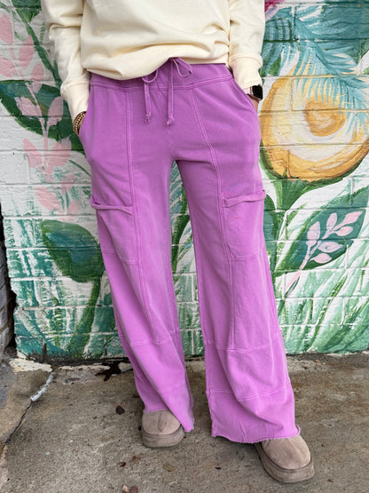 EB56989 Easel ORCHID Mineral Washed Terry Wide Leg Ginny Pant