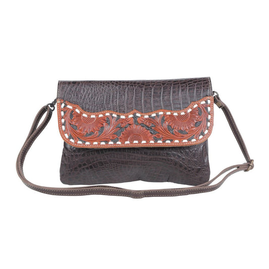 Myra Choco splash Hand-Tooled Handbag